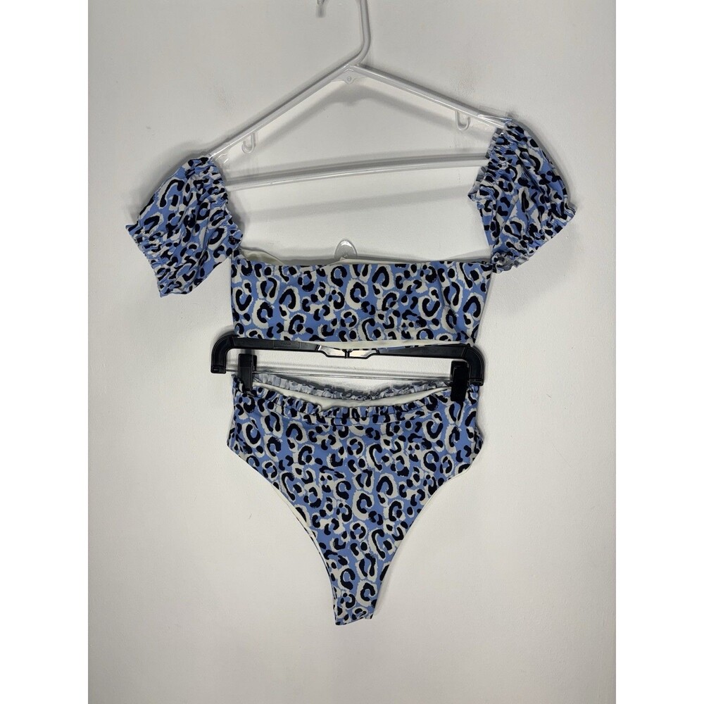 La Porte  Women’s Swimwear Leopard Print Blue  Bikini  Two-piece Sz M Made Italy